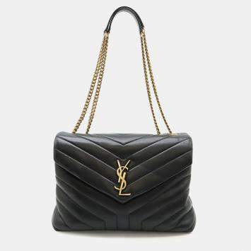 Pre Owned Saint Laurent Paris Lulu Chain Shoulder Bag In Y-Quilted Leather Black