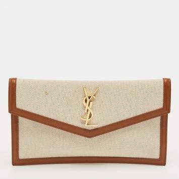 Pre Owned Saint Laurent Brown/Natural Canvas Uptown Pouch