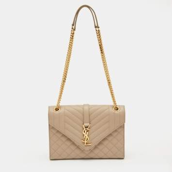 Pre Owned Saint Laurent Beige Mix Matelassé Leather Medium Envelope Chain Bag