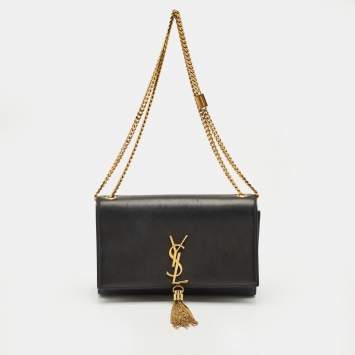 Pre Owned Saint Laurent Black Leather Medium Kate Tassel Chain Shoulder Bag