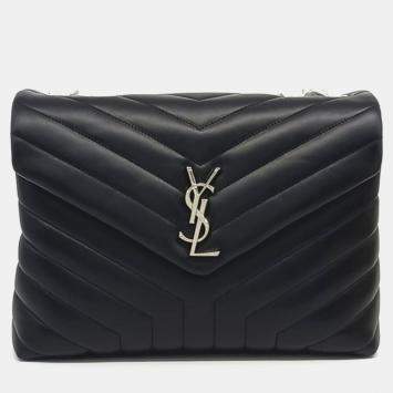 Pre Owned Saint Laurent Paris Black Leather Monogram Lulu Bag Medium