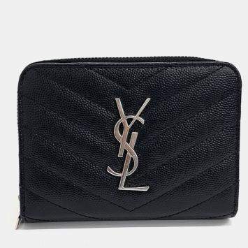 Pre Owned Saint Laurent Paris Black Leather Monogram Half Wallet