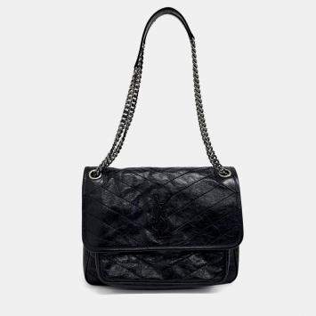 Pre Owned Saint Laurent Paris Black Leather Niki Monogram Shoulder Bag