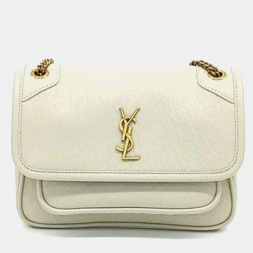 Pre Owned Saint Laurent Paris Cream Leather Niki Mini Chain Shoulder Bag