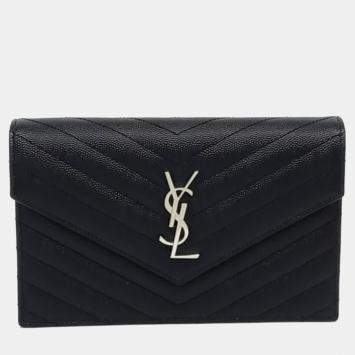 Pre Owned Saint Laurent Paris Black Leather Envelope Chain Shoulder Bag