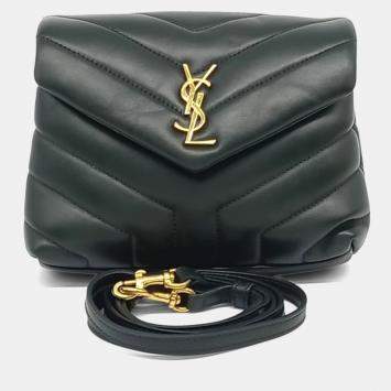 Pre Owned Saint Laurent Paris Green Leather Monogram Lulu Toy Crossbody Bag