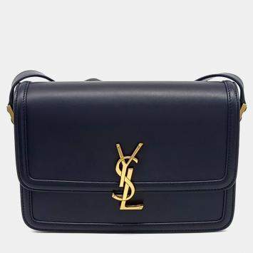 Pre Owned Saint Laurent Paris Navy Blue Leather Solferino Satchel Medium