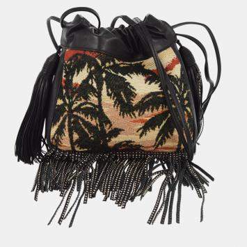 Pre Owned Saint Laurent Black Helena Bucket Bag Fringe Shoulder Bag