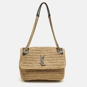 Pre Owned Saint Laurent Natural Raffia Medium Niki Shoulder Bag
