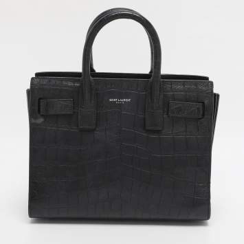 Pre Owned Saint Laurent Black Croc Embossed Leather Nano Classic Sac De Jour Tote