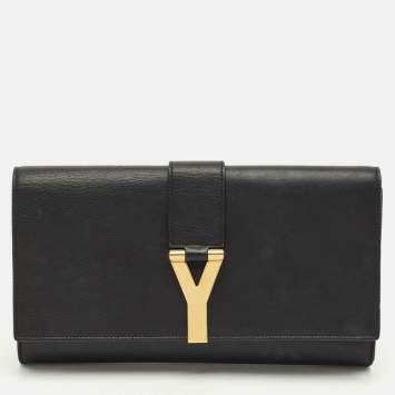 مملوكة مسبقًا Saint Laurent Black Leather Y-Ligne Clutch