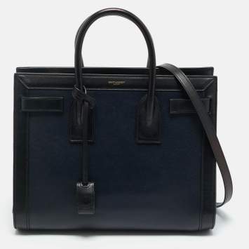 Pre Owned Saint Laurent Black/Navy Blue Leather Small Classic Sac de Jour Tote