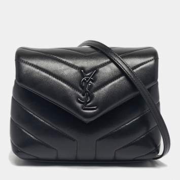 Pre Owned Saint Laurent Black Matelassé Leather Toy Loulou Crossbody Bag