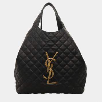 Pre Owned Icare Maxi Quilted Lambskin Black Shopping Bag