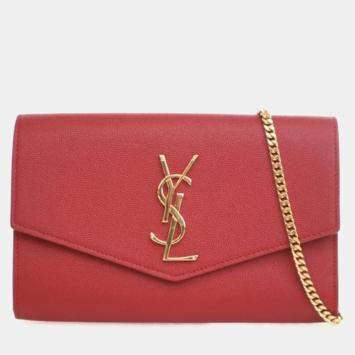 Pre Owned Saint Laurent Calfskin Uptown Chain Wallet