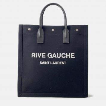 Pre Owned Saint Laurent Paris Rive Gauche Tote Bag Black Canvas