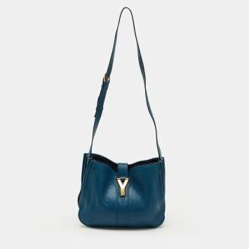 Pre Owned Saint Laurent Teal Blue Leather Medium Cabas Chyc Shoulder Bag