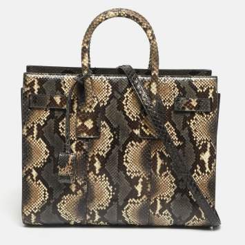Pre Owned Saint Laurent Cream/Grey Python Small Classic Sac De Jour Tote