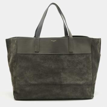 Pre Owned Saint Laurent Grey Suede and Leather Suede Reversible Shopper Tote
