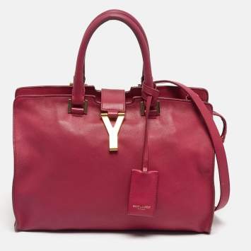 Pre Owned Saint Laurent Fuchsia Leather Small Cabas Chyc Tote