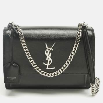 Pre Owned Saint Laurent Black Leather Medium Sunset Shoulder Bag