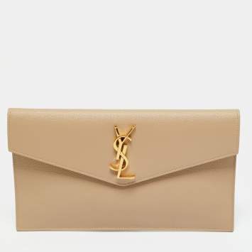 Pre Owned Saint Laurent Beige Leather Uptown Clutch