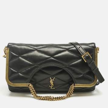 Pre Owned Saint Laurent Black Quilted Leather 87 Frame Fold Over Shoulder Bag