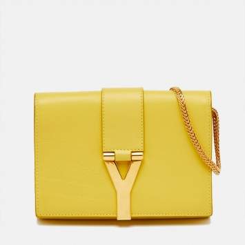 Pre Owned Saint Laurent Yellow Leather Mini Chyc Chain Crossbody Bag