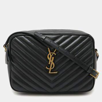 Pre Owned Saint Laurent Paris Ysl Lou Camera Bag Shoulder Black Leather