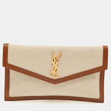 مملوكة مسبقًا Saint Laurent Uptown Brown/natural Canvas and Leather Clutch