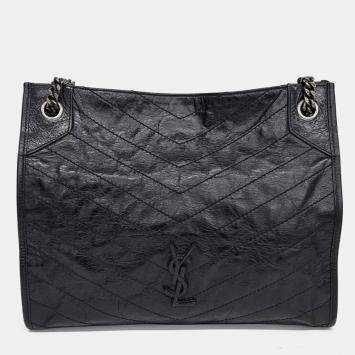 Pre Owned حقيبة تسوق سان لوران باريس نيكي جلد أسود متوسطة الحجم