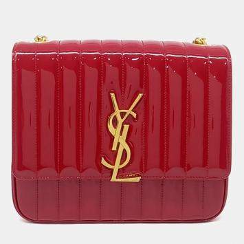 مملوكة مسبقًا Saint Laurent Paris Red Patent Leather Patent Vicky Bag Large