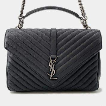 مملوكة مسبقًا حقيبة سان لوران باريس كوليج سلسلتين كتف جلد أسود