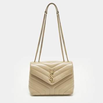 Pre Owned Saint Laurent Loulou Small Beige Matelassé Leather Shoulder Bag