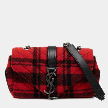 مملوكة مسبقًا Saint Laurent Paris Red Baby Chevron Tartan Wool Monogram Classic Chain Bag