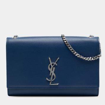Pre Owned Saint Laurent Paris Blue Medium Grain De Poudre Monogram Kate Crossbody