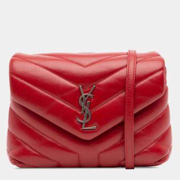 Pre Owned Saint Laurent Paris Red Toy Matelasse Leather Monogram LouLou Crossbody