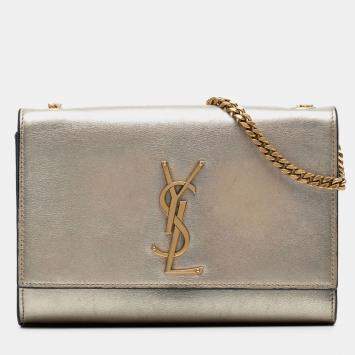 Pre Owned Saint Laurent Paris Gold Small Metallic Calfskin Monogram Kate Crossbody