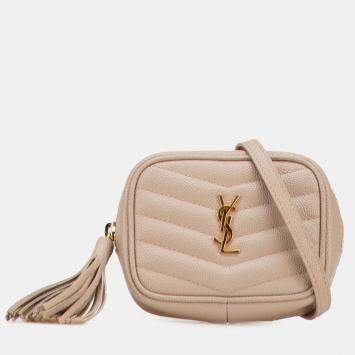 مملوكة مسبقًا Saint Laurent Paris Brown Baby Matelasse Grain De Poudre Monogram Lou Camera Bag