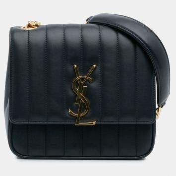 Pre Owned Saint Laurent Paris Blue Medium Lambskin Monogram Vicky Chain Bag