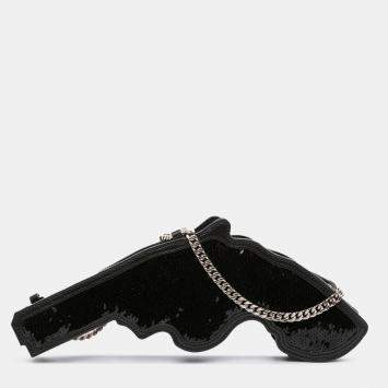 Pre Owned Saint Laurent Paris Black Sequined Bo Gun Chain Crossbody