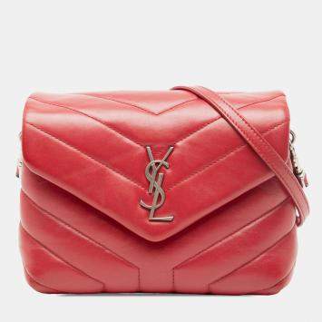 Pre Owned Saint Laurent Paris Red Toy Matelasse Leather Monogram LouLou Crossbody