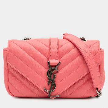 مملوكة مسبقًا Saint Laurent Paris Pink Baby Grained Calfskin Chevron Classic Monogram Chain Bag