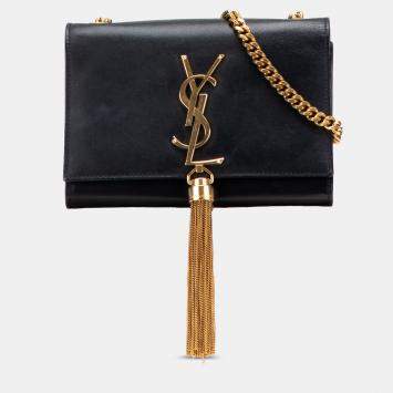 Pre Owned Saint Laurent Paris Black Small Leather Monogram Kate Tassel Crossbody