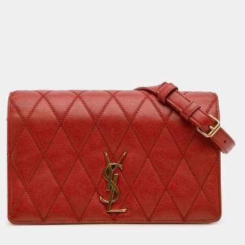 مملوكة مسبقًا Saint Laurent Paris Red Diamond Quilted Lambskin Angie Chain Bag