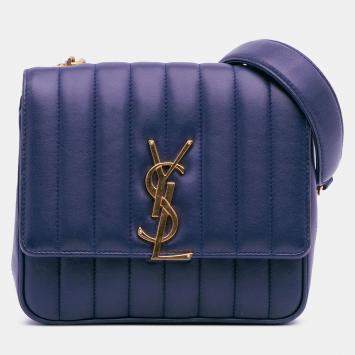 Pre Owned Saint Laurent Paris Blue Medium Lambskin Monogram Vicky Chain Bag