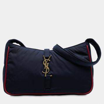 Pre Owned Saint Laurent Paris Blue Nylon Le 5 a 7 Shoulder Bag