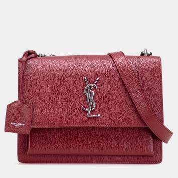 Pre Owned Saint Laurent Paris Red Medium Grained Calfskin Monogram Sunset Crossbody
