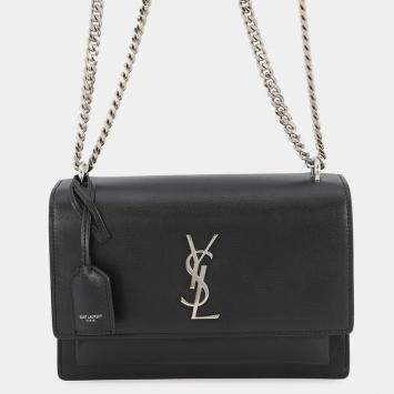 Pre Owned Saint Laurent Paris Sunset Chain shoulder Black Leather Size Medium