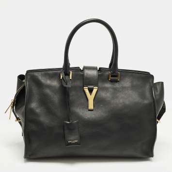 Pre Owned Saint Laurent Cabas Ligne Y Medium Black Leather Tote